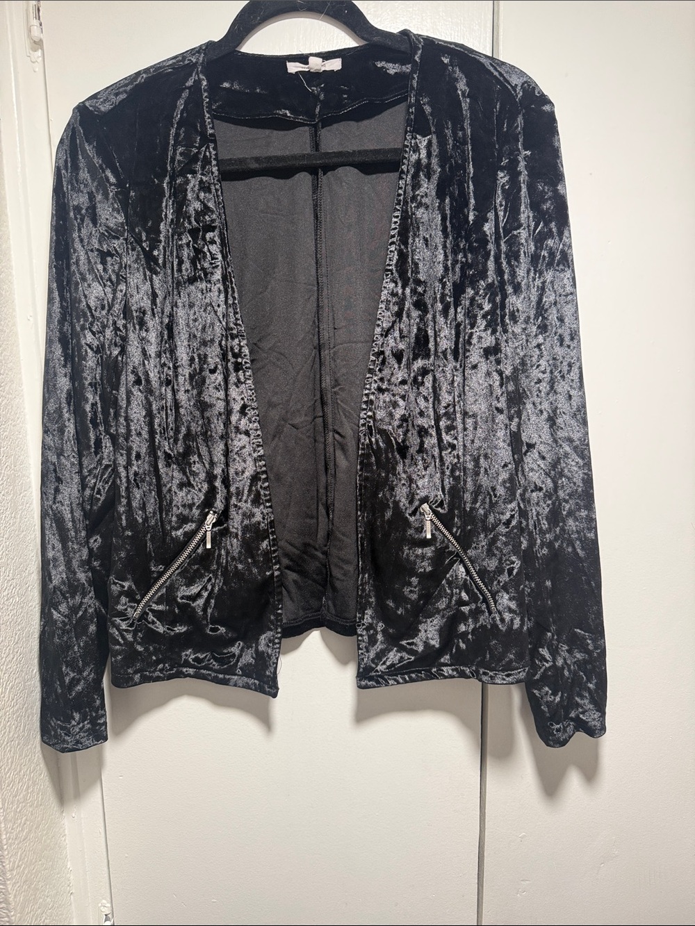 Maurices Black Crushed Velvet Open-Front Blazer